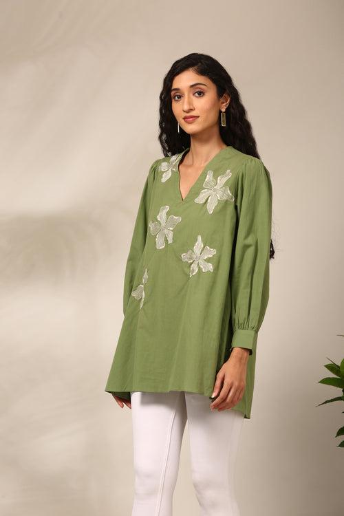 Green Malai Cotton Short Top - ASST0101