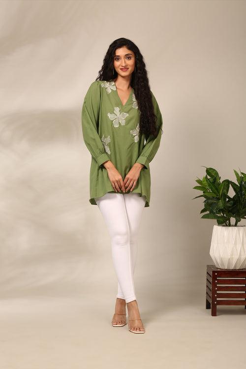 Green Malai Cotton Short Top - ASST0101