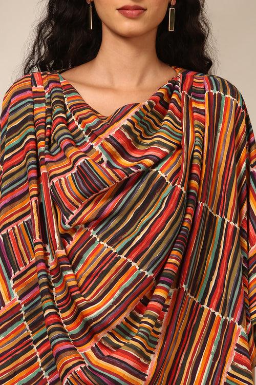 Red, Yellow, Beige & Green Silk Muslin Digital Print Short Top - ASST0103