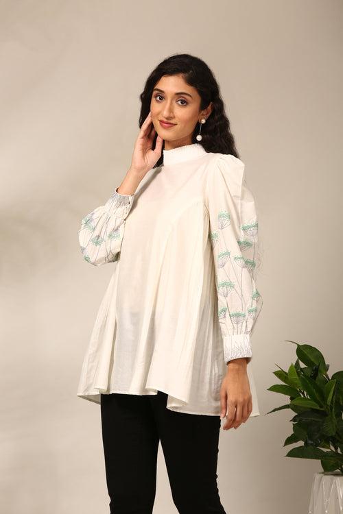 Ivory Cotton Silk Short Top - ASST0104