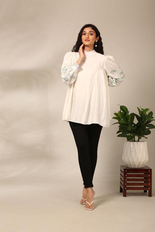 Ivory Cotton Silk Short Top - ASST0104