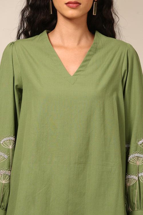 Green Malai Cotton Short Top - ASST0106