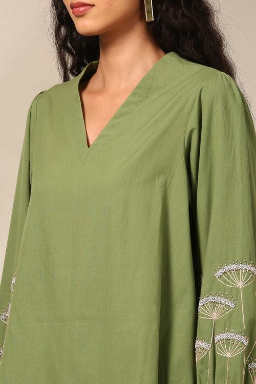 Green Malai Cotton Short Top - ASST0106