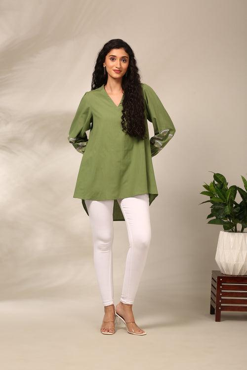 Green Malai Cotton Short Top - ASST0106