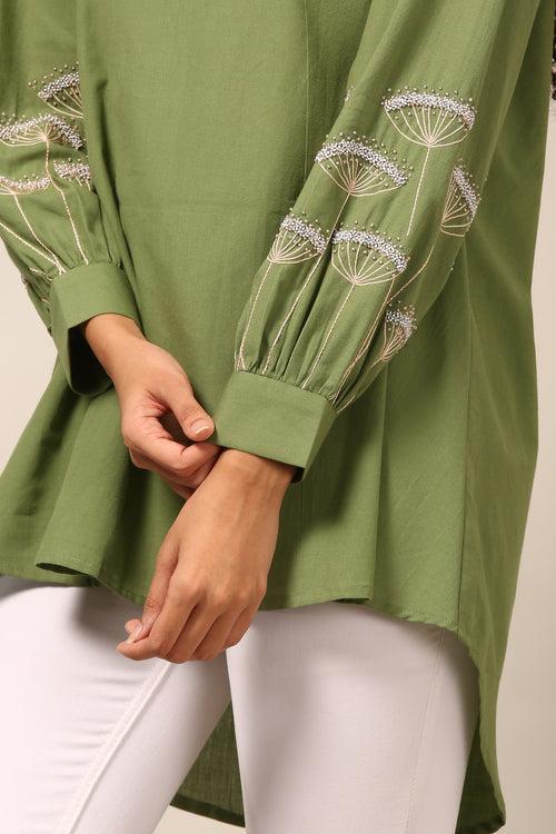 Green Malai Cotton Short Top - ASST0106