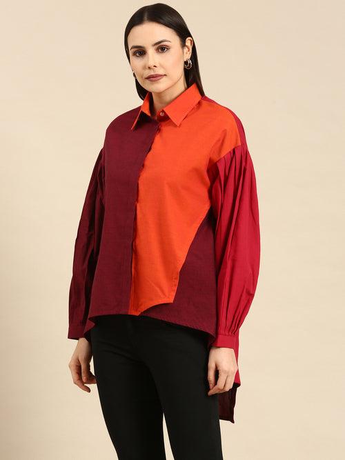Orange/Burgandy Cotton Shirt - ASST076