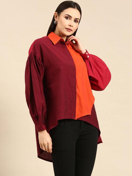 Orange/Burgandy Cotton Shirt - ASST076