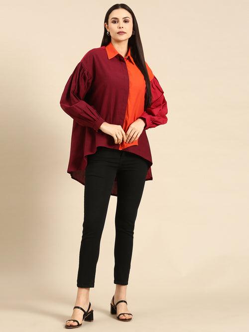 Orange/Burgandy Cotton Shirt - ASST076