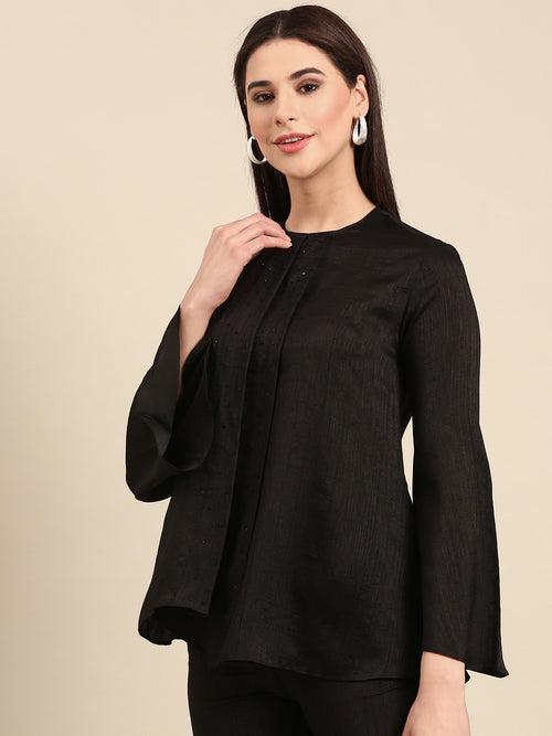 Black Slub Silk Top - ASST087