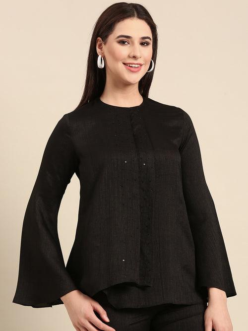 Black Slub Silk Top - ASST087