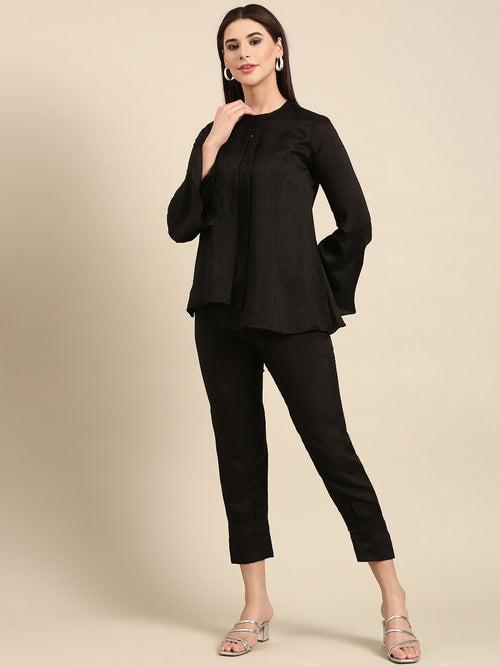 Black Slub Silk Top - ASST087