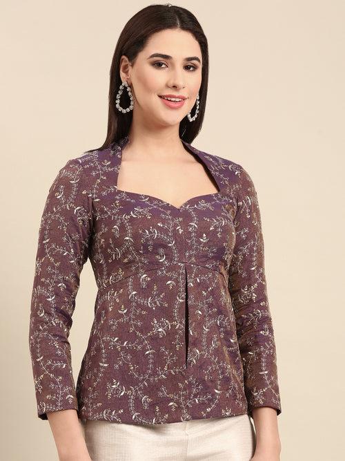 Purple Chanderi Top - ASST095