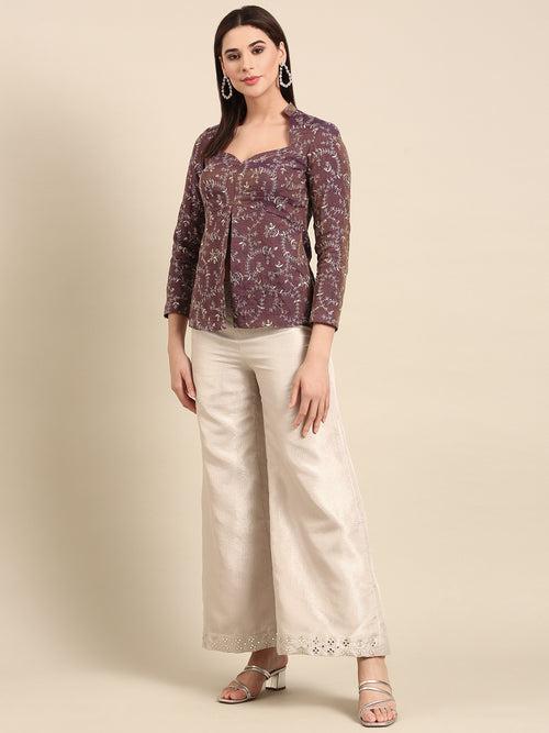 Purple Chanderi Top - ASST095