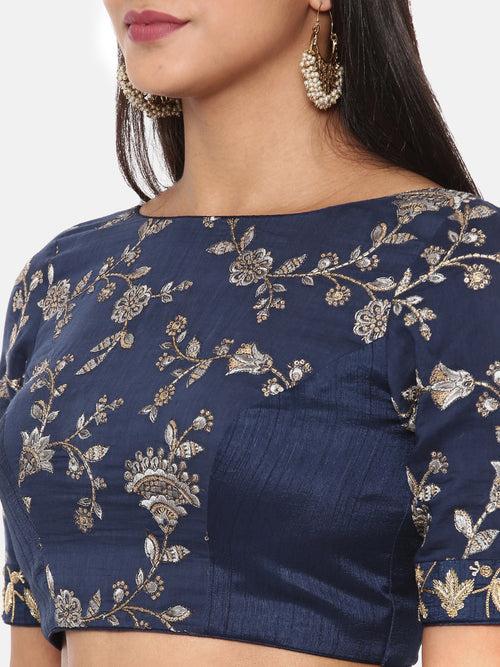 Blue Chanderi Emb Blouse - ASBL093