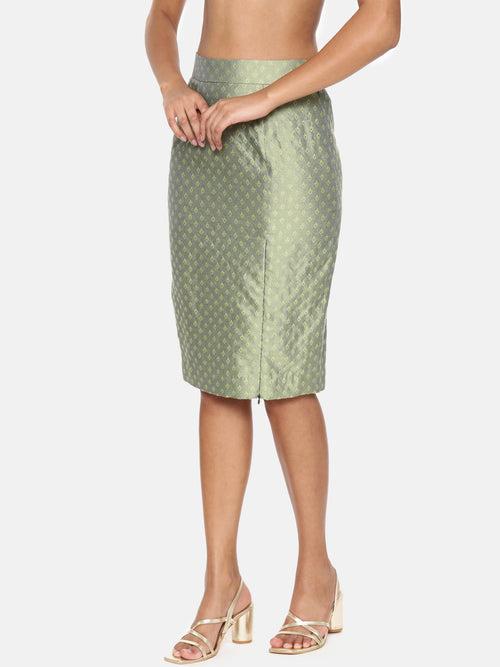 Green Silk Jaquard Skirt - ASSK008