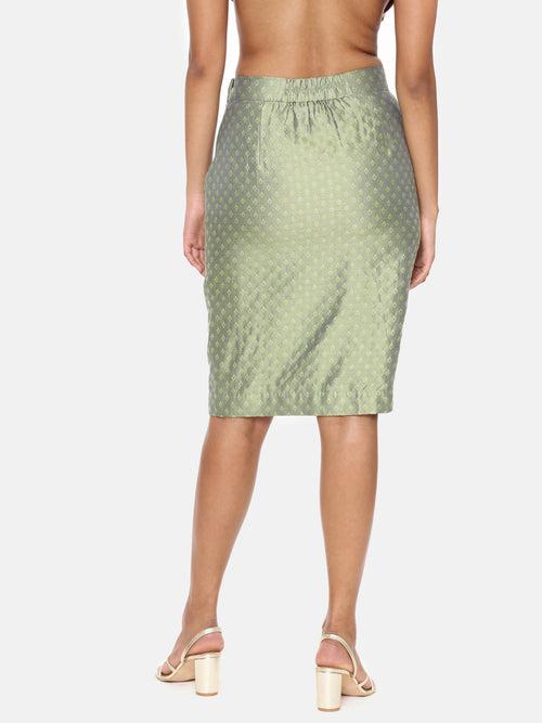 Green Silk Jaquard Skirt - ASSK008