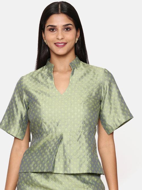 Green Silk Jaquard Top -  ASST062