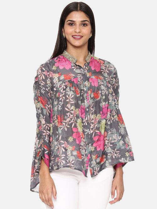 Black Pink Printed Comfort Short Muslin Shirt - ASST071