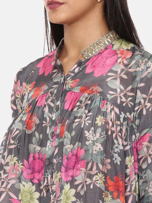 Black Pink Printed Comfort Short Muslin Shirt - ASST071