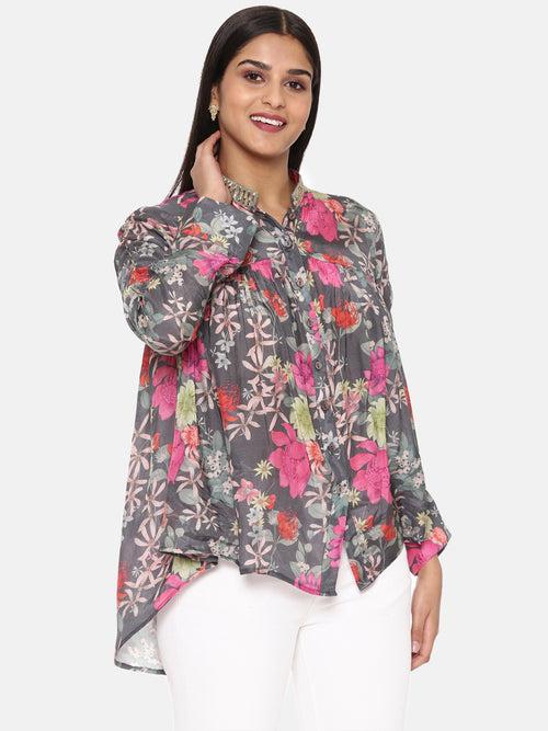 Black Pink Printed Comfort Short Muslin Shirt - ASST071