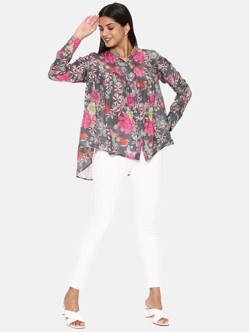 Black Pink Printed Comfort Short Muslin Shirt - ASST071