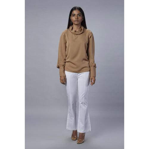 Colette Beige Cowl Neck Top