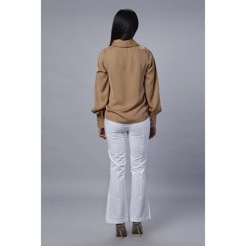 Colette Beige Cowl Neck Top