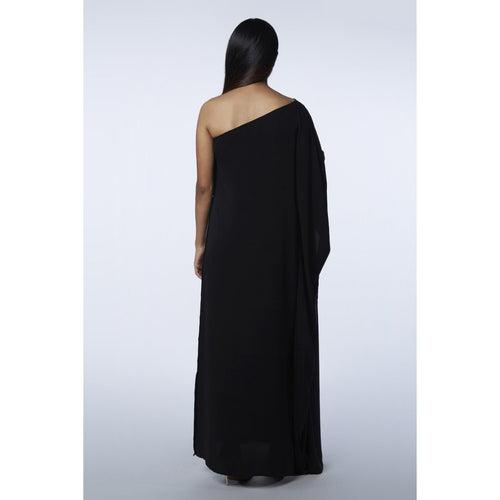 Capri Black One Shoulder Button Dress