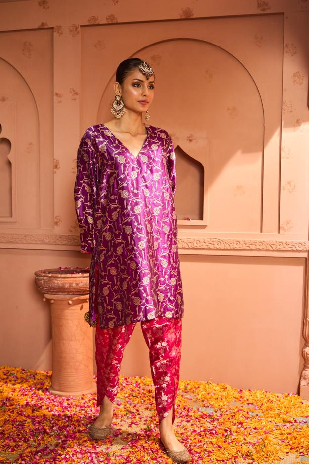 Banarasi Begum Tunic Set - Pink and Purple