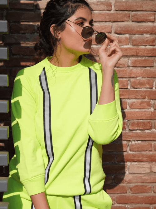 Cotton Knit Neon Fleece Sweatshirt Set