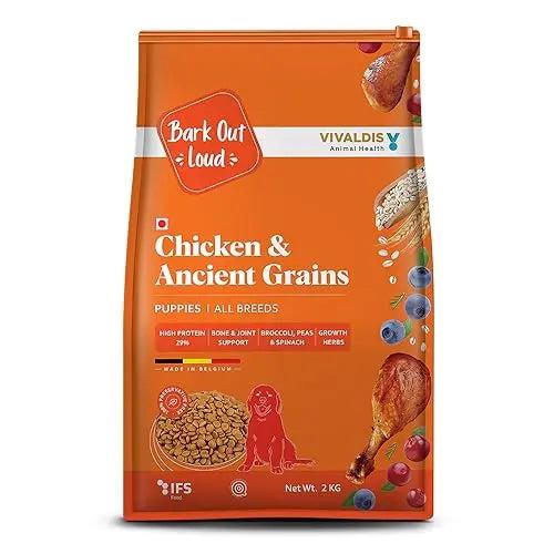 Bark Out Loud by Vivaldis - Chicken & Ancient Grains Puppy Dry Dog Food for All Breeds, Rich in Chicken Protein, Nutrients, Antioxidant and Growth Herbs, 2kg Pack