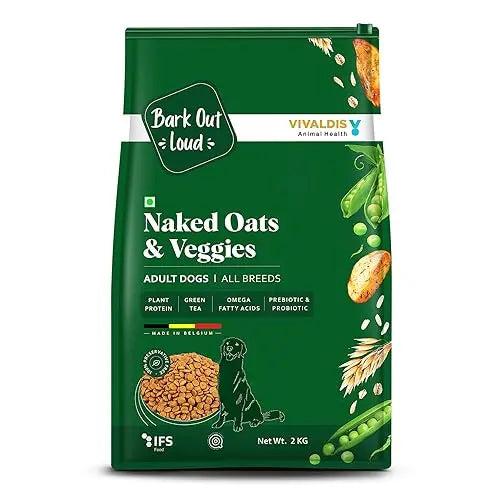 Bark Out Loud by Vivaldis - Naked Oats & Veggies, Veg Dry Dog Food for All Breeds 9kgs+, Rich in Plant Protein, Prebiotics & Probiotics, Vitamins and Fibre, 2kg