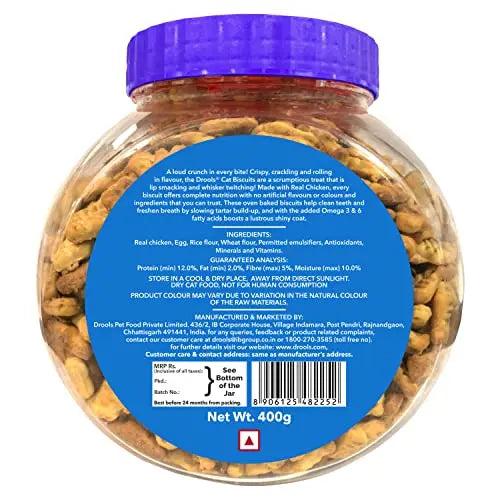 Drools Real Chicken Biscuits, Cat Treats Jar - 400g