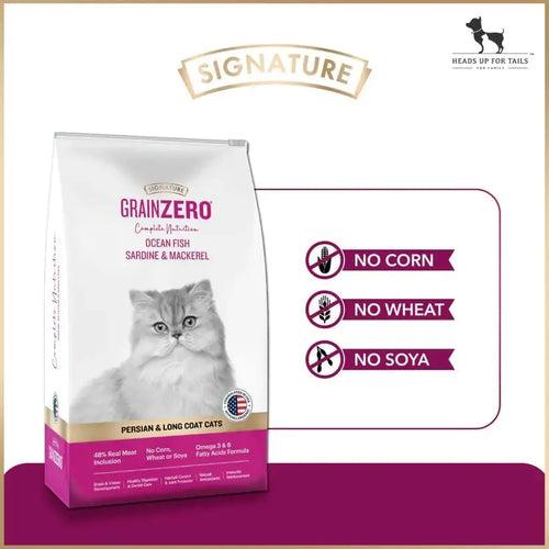 Signature Grain Zero Persian and Long Coat Cat Dry Food - 1.2 kg - Ocean Fish, Sardine and Mackeral | Omega 3 & Omega 6, Fatty Acids Formula