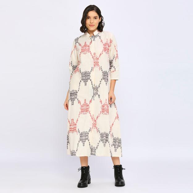 White Ikat Jacket Dress