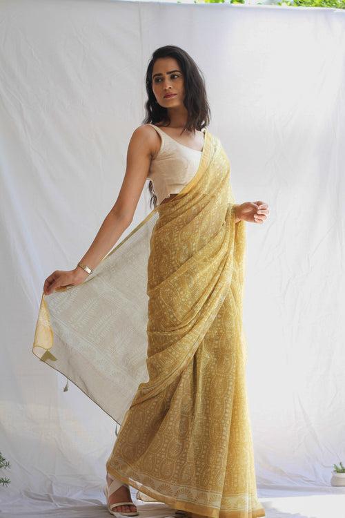 Surmayi : Dabu Print Kota Doria Saree