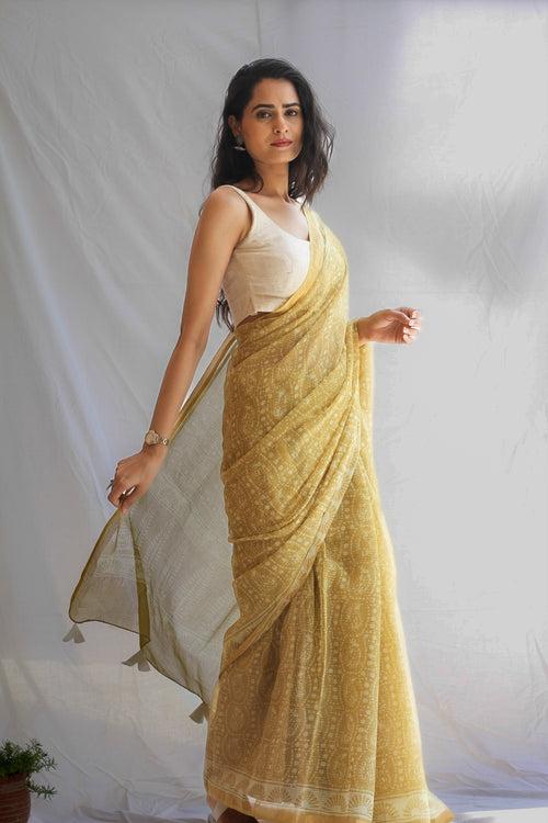 Surmayi : Dabu Print Kota Doria Saree