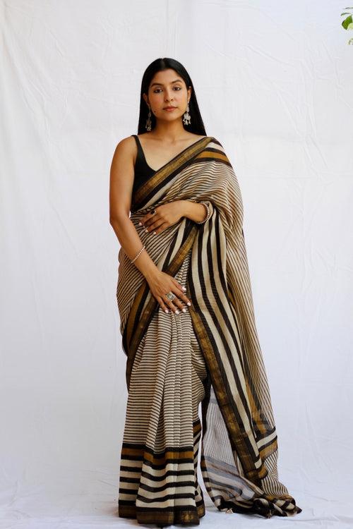 Rashmi: Lining Maheshwari Bagru Print Saree