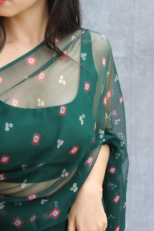 Dark Leaf Green Georgette Bandhani Saree