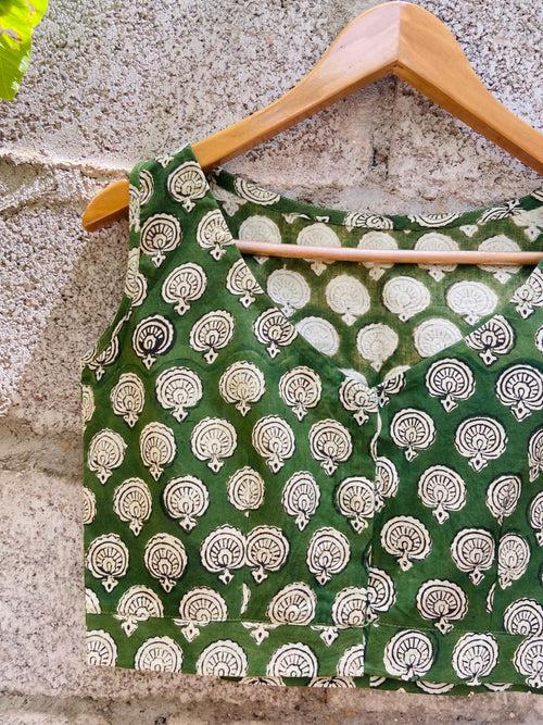 Green Bagru Print Blouse