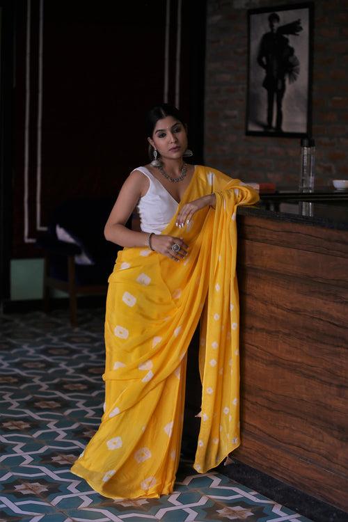 Yellow Colored Bandhni Saree