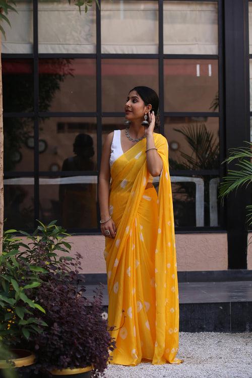 Yellow Colored Bandhni Saree