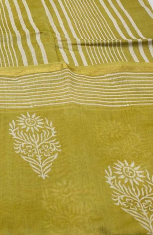 Light Mehndi Chanderi Saree