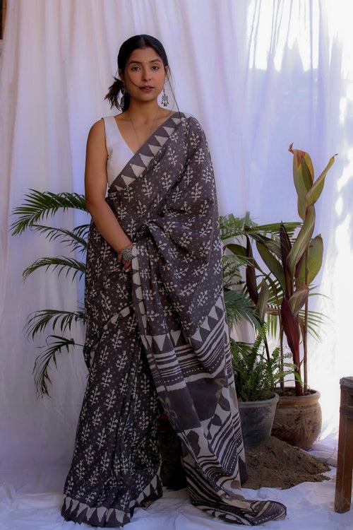 Ivory Kashish Hand Block Print Cotton Saree