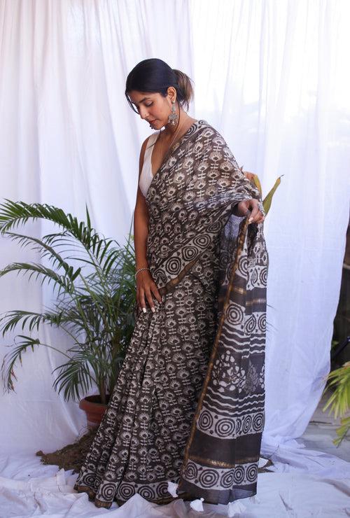 Kashish Blockprint Chanderi Saree