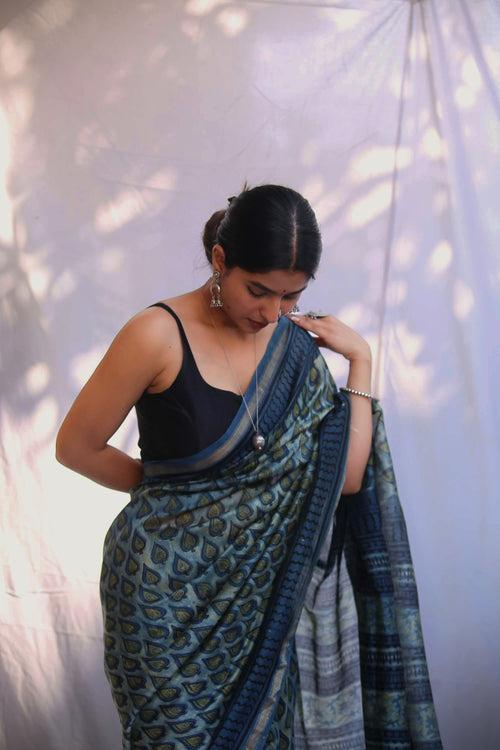 Indigo Ambi blockprint Saree