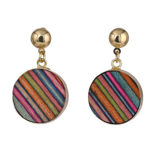 Handcrafted Multicoloured Brass Wood Circle Earring