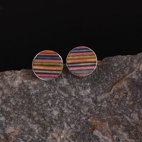 Handcrafted Multicolored Brass Wood Circle Earring