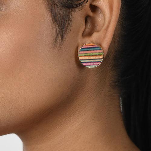 Handcrafted Multicolored Brass Wood Circle Earring