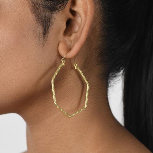 Handcrafted Brass Hexagon Hoop Earring